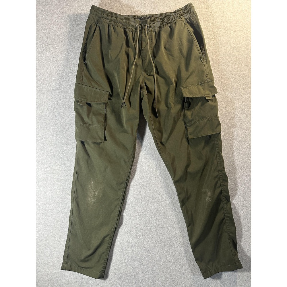 Tahari Mens Cargo Pants Size Large Green Elastic Waist Drawstring Utility Pocket